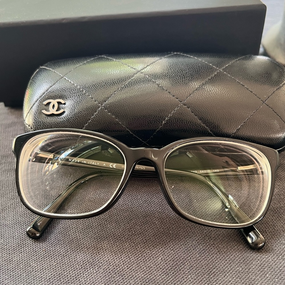 Chanel Women's Glasses Italy with Case Box EUC Grey Black Logo Acetate 54-17 140 - Picture 9 of 16